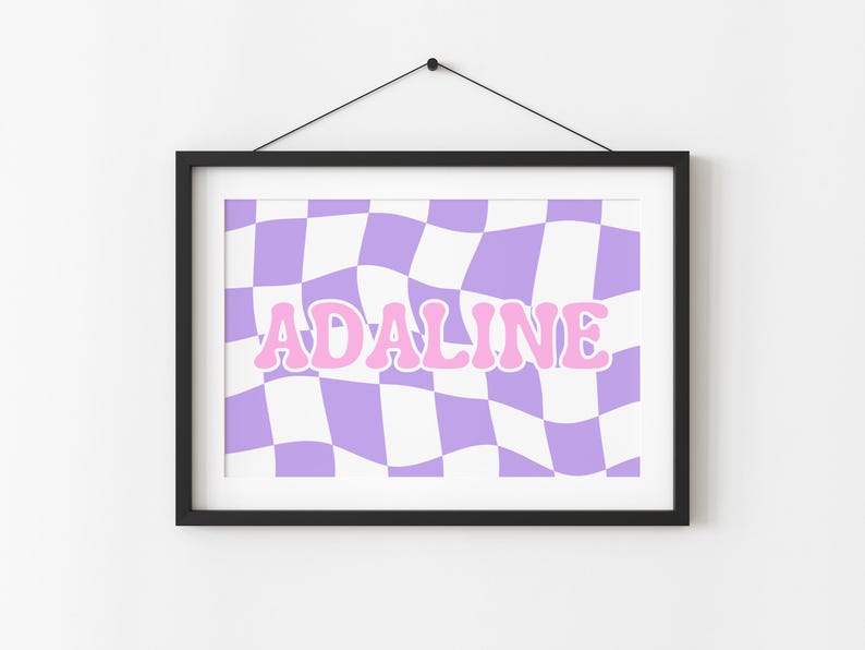 Custom Name Print, Baby Room Art, Monogram Poster, Checkered Print