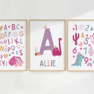 Dinosaur Wall Art, Dino Name Print, Dinosaur Theme Nursery, Baby Name Print, Personalized Name, Nursery Prints, Kids Decor, Toddler, Custom Pink/Purple