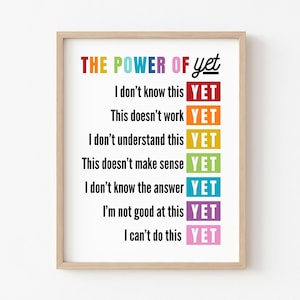 The Power of Yet-grafiek, positieve affirmaties voor kinderen, schoolbegeleider, motiverende poster, geestelijke gezondheid, klasinrichting, digitaal