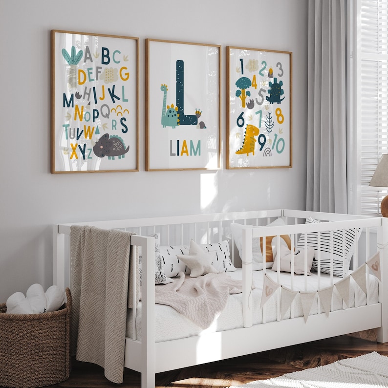 Dinosaur Wall Art, Dino Name Print, Dinosaur Theme Nursery, Baby Name Print, Personalized Name, Nursery Prints, Kids Decor, Toddler, Custom image 2