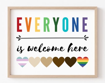 誰でも歓迎、印刷可能な壁アート、多様性、教室ポスター、インクルージョン、教育、デジタルアート、インクルージョン、多様性サイン