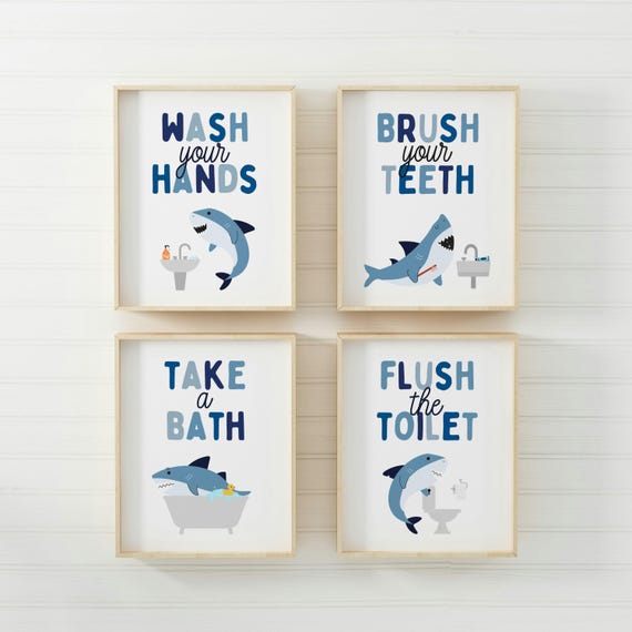 shark decor, bathroom prints, shark bathroom decor, kids wall art, boys bathroom, downloadable art, bathroom printable, cute bathroom art