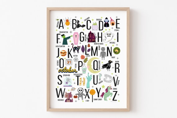 Halloween Decor, Halloween Classroom Decorations, Halloween Prints, ABC's of Halloween, Halloween Alphabet, Poster, Kids Halloween Decor