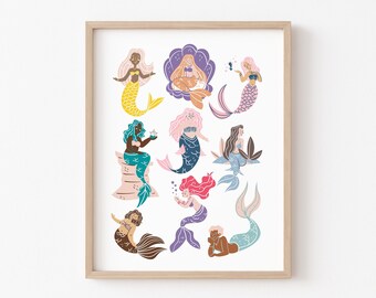 Bathroom Mermaid Wall Art, Mermaid Nursery Theme, Mermaid Wall Decor, Mermaid Wall Print, Toddler Wall Art, Girls Room Art, Girls Decor