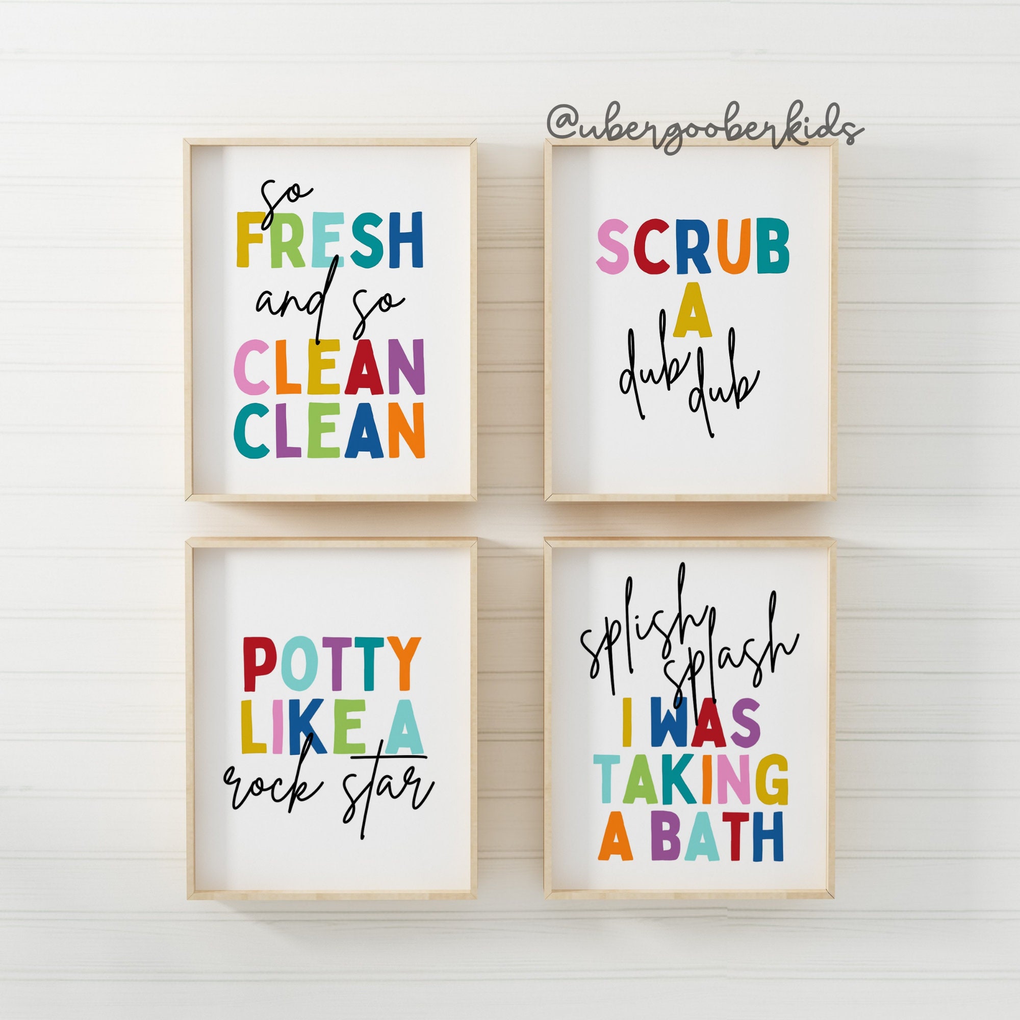 Kids Bathroom Art Set Bathroom Wall Prints Set of 4 Splish Etsy Canada