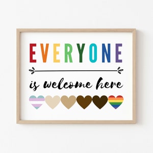 Todos son bienvenidos aquí, arte de pared imprimible, diversidad, póster para el aula, inclusión, educación, arte digital, inclusión, letrero de diversidad