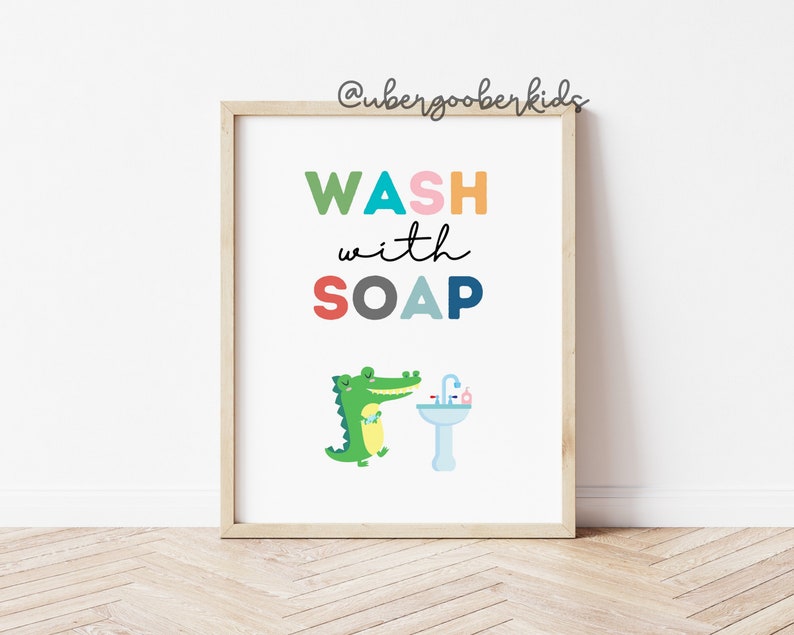 Sea Animals Bathroom Set, Bathroom Wall Prints, Set of 4, Wipe Your Bum, Flush The Toilet, Kids Bathroom Decor, Children's Bathroom Wall Art image 5