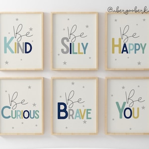 Kids Affirmations, Set of 6, Be You, Be Brave, Be Kind, Be Happy, Kids Room Decor, Boys Bedroom Art, Printable Wall Art, For Kids, Digital