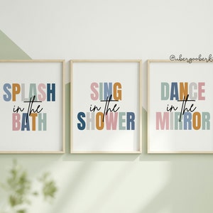 Kids Bathroom Decor, Shared Bathroom Wall Prints, Set of 3, Splash in the Bath, Sing Dance, Kids Bathroom Decor, Children's Bathroom Art