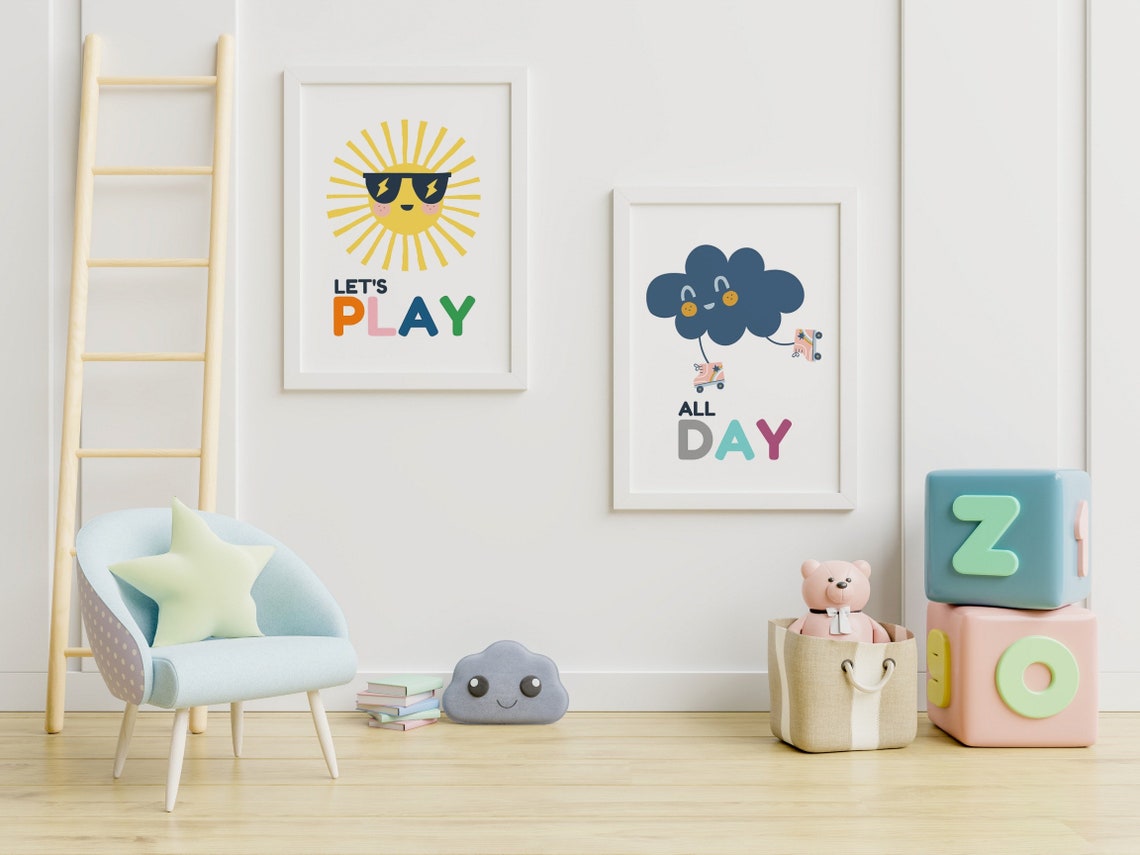Playroom Wall Art Set of 2 Playroom Posters Lets Play Wall Etsy
