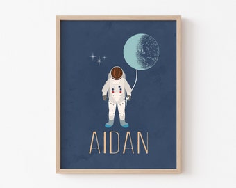 Space Wall Art, Space Name Print, Space Theme Nursery, Baby Name Print, Watercolor, Astronaut, Nursery Prints, Kids Decor, Toddler, Custom