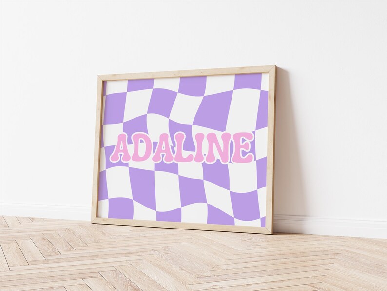 Custom Name Print, Baby Room Art, Monogram Poster, Checkered Print