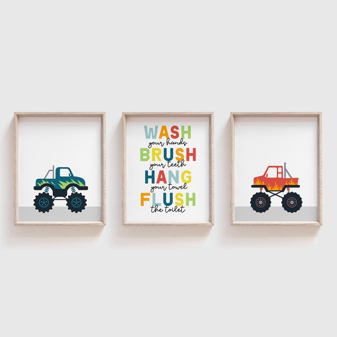 Kids Bathroom Art Set, Bathroom Wall Prints, Set of 3, Wash Your Hands ...