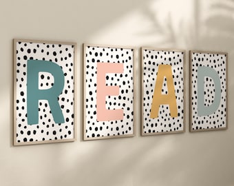 Read Letters Wall Art, Set of Four, Playroom Wall Decor, Playroom Prints, Playroom Wall Art, Playroom Decor, Printable, Digital Download