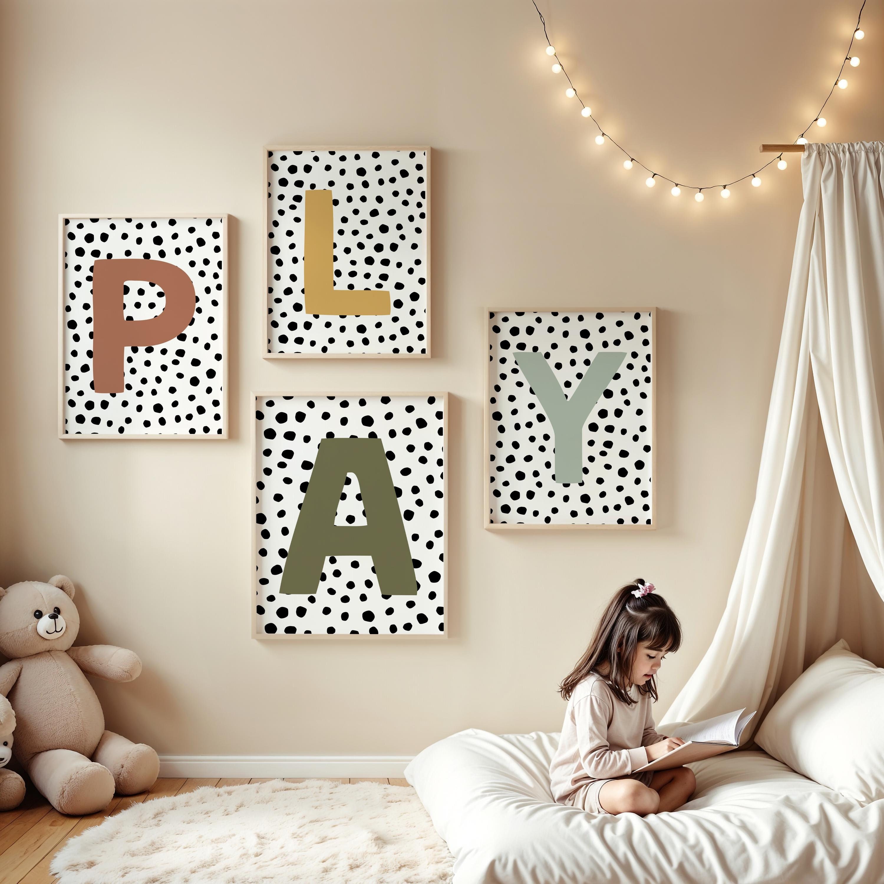Play Room Lettering Play Letters Wall Art, Set of Four, Playroom Wall Decor, Playroom ...