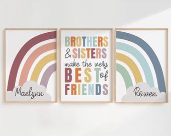 playroom wall decor, big brother, little sister, playroom decor, rainbow wall art, sibling print set, kids bathroom decor, colorful, digital