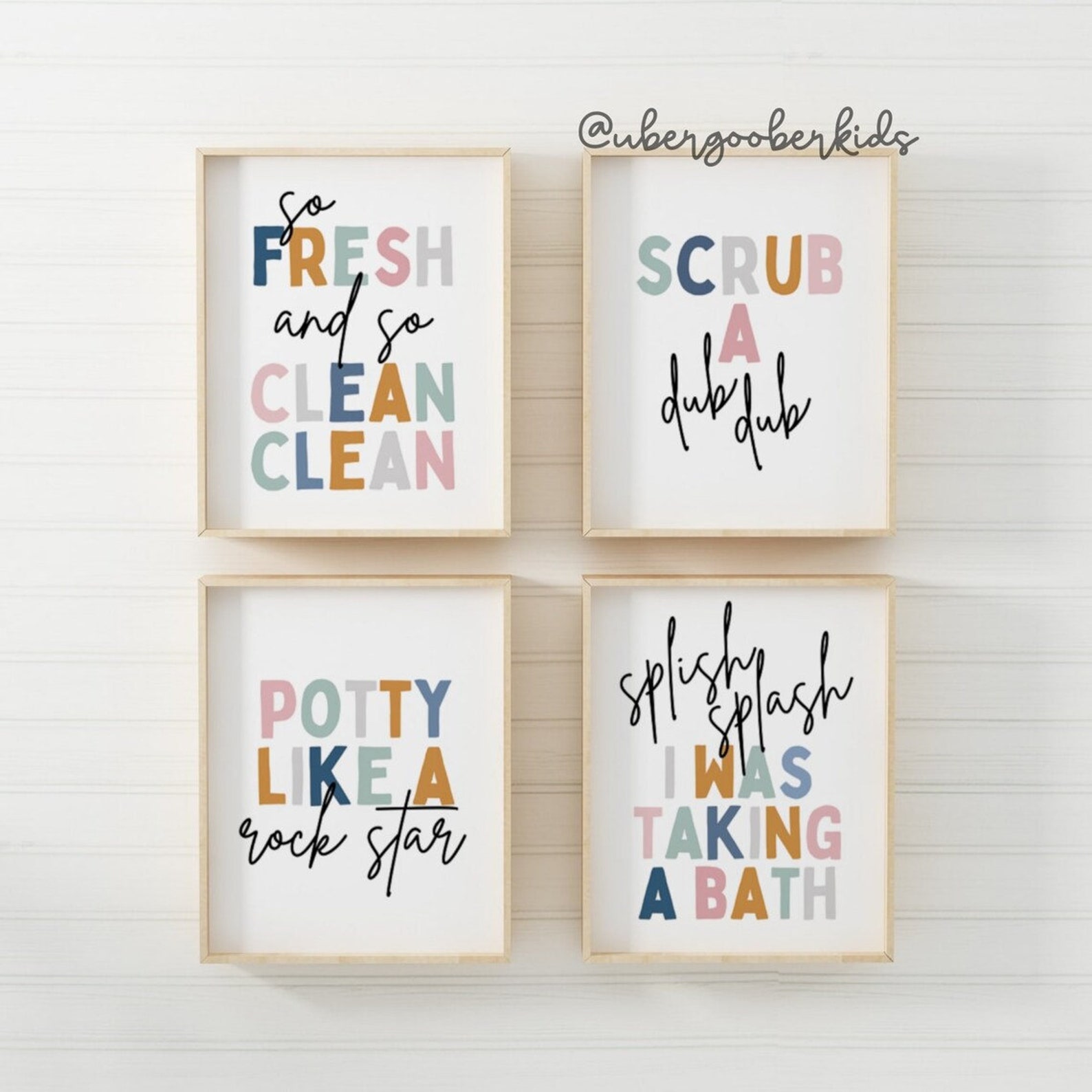 Kids Bathroom Art Set Bathroom Wall Prints Set of 4 Splish - Etsy