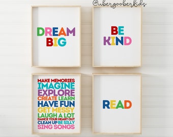 Kids Room Decor, Playroom Wall Art,  Read, Be Kind, Dream, Kids Room Art, Playroom Prints, Printable, Digital Download, Playroom Posters