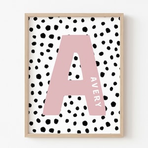 Custom Initial Print, Baby Room Art, Monogram Poster, Dot Letter Print, Nursery Wall Art, Kids Room Decor, Nursery Name Sign, Nursery Decor