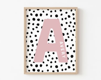 Custom Initial Print, Baby Room Art, Monogram Poster, Dot Letter Print, Nursery Wall Art, Kids Room Decor, Nursery Name Sign, Nursery Decor