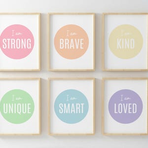 Positive Affirmations Print Set, Girls Bedroom Wall Art, Pastel Rainbow, Kids Room Decor, Nursery Wall Art, I am, Playroom Decor, Digital