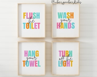 Kids Bathroom Organization Ideas + Free Printable Bathroom Art