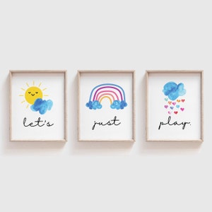 Playroom Wall Art Set of 3, Nursery Posters, Toddler Wall Art, Classroom Posters, Kids Decor, Lets Just Play, Bundle, Nursery Prints, School