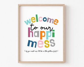 Bienvenido a nuestro Happi Mess Wall Art, Póster de sala de juegos, Decoración de sala de juegos, Guardería, Arte de sala de juegos, Descarga digital, Imprimible, Letrero de sala de juegos para niños