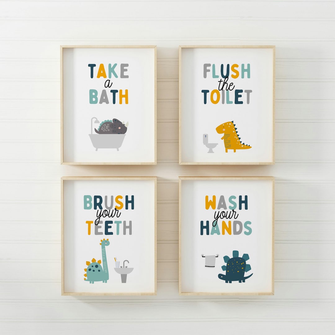 Kids Bathroom Art Set, Bathroom Wall Prints, Set of 4, Wash Your Hands ...
