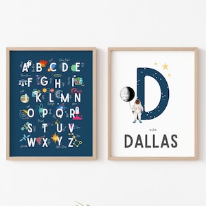 Space Wall Art Set of 2, Space Posters, Space Themed Nursery, Custom Baby Name Print, For Kids, Nursery Decor, Kids Decor, Wall Print, ABC