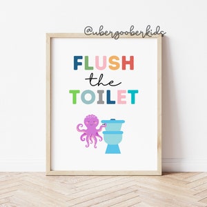 Sea Animals Bathroom Set, Bathroom Wall Prints, Set of 4, Wipe Your Bum, Flush The Toilet, Kids Bathroom Decor, Children's Bathroom Wall Art image 3