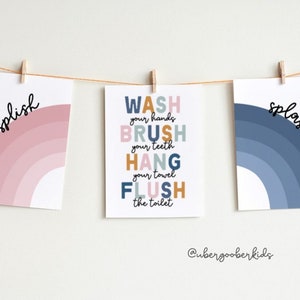 Kids Bathroom Decor, Shared Bathroom Wall Prints, Set of 3, Wash Your