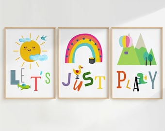 Printable Playroom Wall Art Set of 3, Toddler, Nursery Prints, Classroom Posters, Kids Decor, Nursery Decor, Watercolor, Digital Download