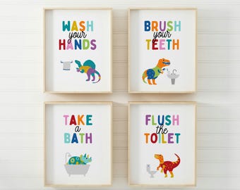 Dinosaur Prints, Bathroom Decor, Dinosaur Decor, Dinosaur Wall Art,Dinosaur Nursery Prints, Boys Room Wall Art,Dinosaur Poster, Toddler Room