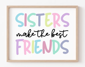 Las hermanas son las mejores amigas, arte de pared de hermanas, decoración de hermanos, hermana mayor, hermana menor, láminas infantiles, dormitorio infantil, póster para hijas