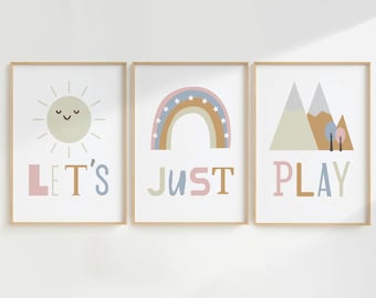 Kids Playroom Wall Art, Set of 3, Nursery Posters, Playroom Prints, Classroom Posters, Kids Decor, Lets Just Play, Nursery Prints, Daycare