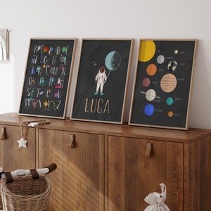 Space Wall Art, Set of 3, Printable Space Poster, Space Themed Nursery, Custom Baby Name Print, Boys, Nursery Decor, Kids Decor, Wall Print