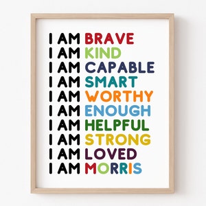 Arte stampabile per la cameretta dei bambini, affermazioni per bambini, arte delle affermazioni, stampe personalizzate, affermazioni &quot;IO SONO&quot;, arte murale con nome personalizzato, poster per bambini