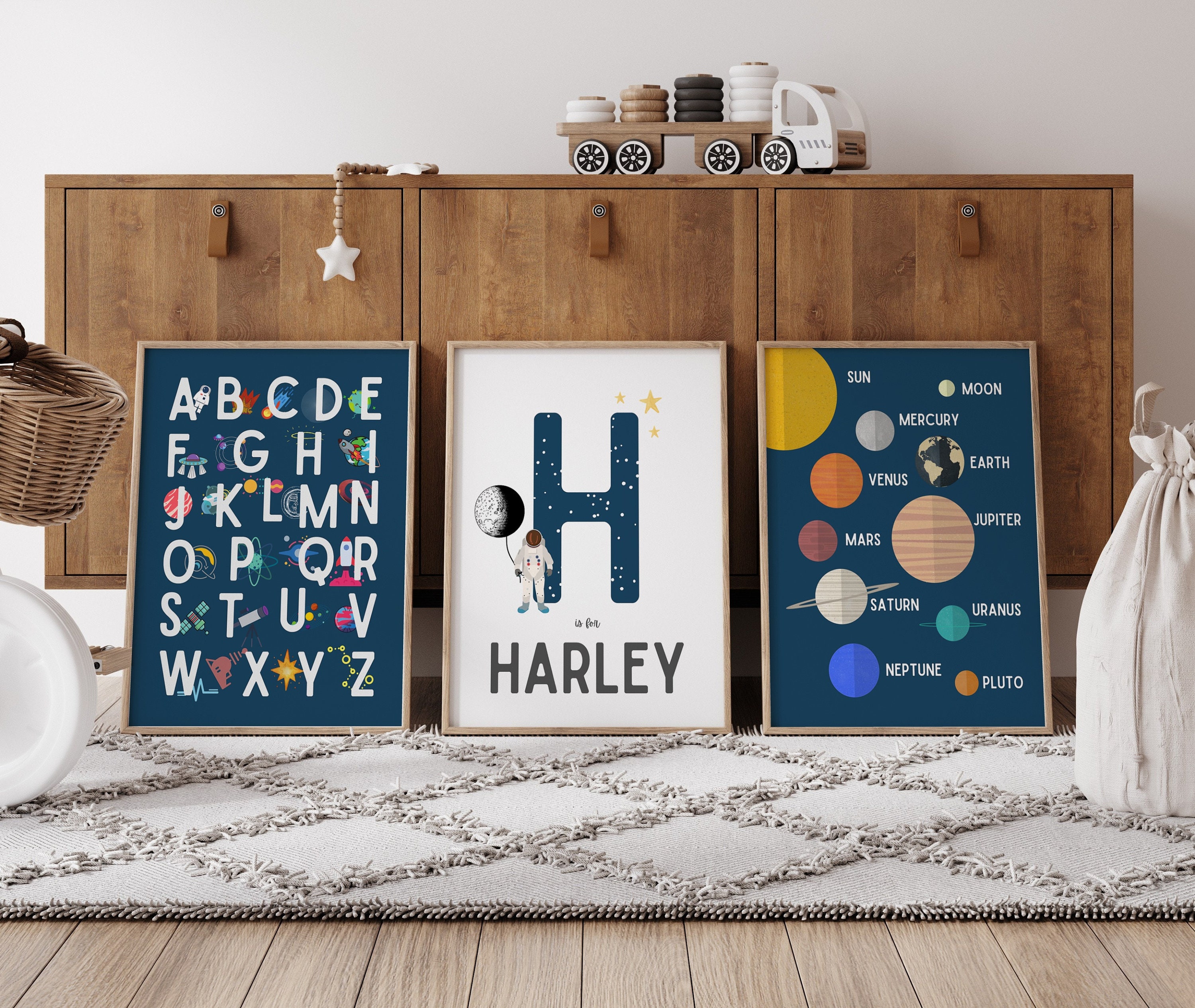 Space Wall Art Set of 3, Space Themed Nursery, Custom Baby Name Print ...