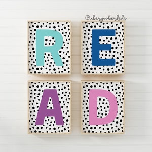 READ Letters Wall Art, Set of Four, Playroom Wall Decor, Playroom Prints, Playroom Wall Art, Playroom Decor, Printable, Digital Download