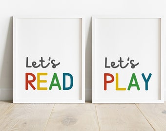 Let's Read Let's Play Set of Two, Playroom Wall Art, Playroom Posters, Playroom Prints, Kids Wall Decor, Nursery Posters, Homeschool Poster