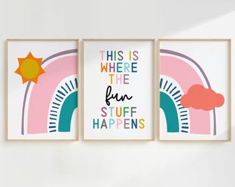 Playroom Art Set of Three, Playroom Poster, Playroom Decor, Daycare, Rainbow Art, Digital Download, Printable, Kids Room Art, DIGITAL FILES