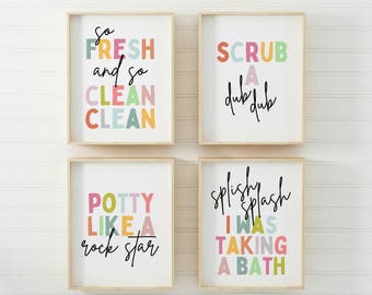 Kids Bathroom Art Prints: Colorful Wall Decor Set (Digital Download)