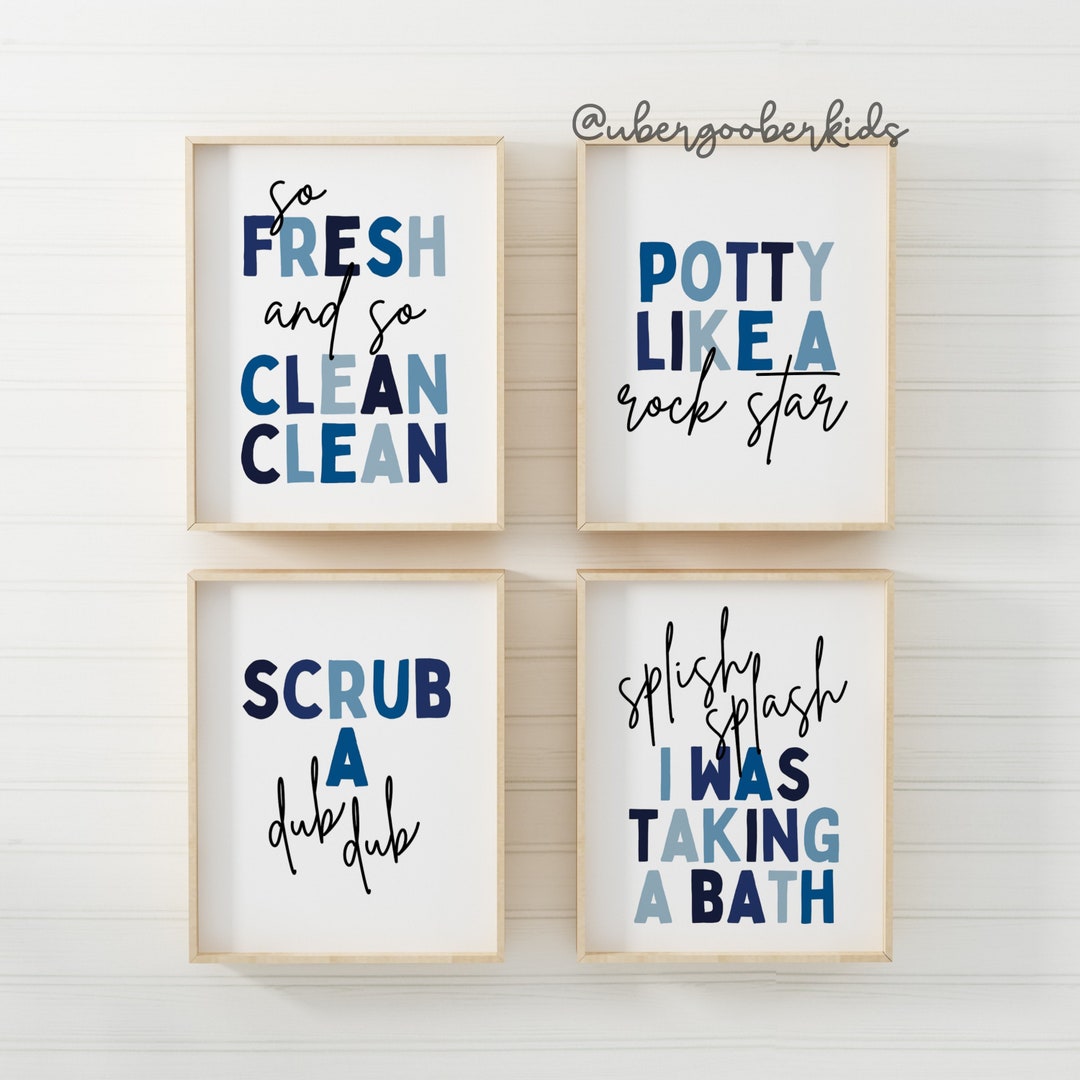 Kids Bathroom Art Set, Bathroom Wall Prints, Set of 4, Splish Splash ...