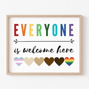 Todos son bienvenidos aquí, cartel de todos son bienvenidos aquí, cartel de espacio seguro, cartel de espacio seguro, carteles para el aula, cartel de diversidad, inclusivo