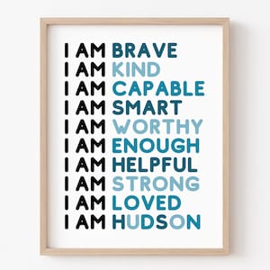 Arte stampabile per la cameretta dei bambini, affermazioni per bambini, arte delle affermazioni, stampe personalizzate, affermazioni &quot;IO SONO&quot;, arte murale con nome personalizzato, poster per bambini