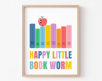 book worm, book nook, classroom reading, kids reading nook, lets read, love reading, read more books, playroom sign, nursery prints, digital