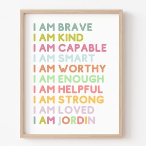 Arte stampabile per la cameretta dei bambini, affermazioni per bambini, arte delle affermazioni, stampe personalizzate, affermazioni &quot;IO SONO&quot;, arte murale con nome personalizzato, poster per bambini