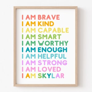 Kids Room Printable Art, Affirmations for Kids, Affirmation Art, Personalized Prints, I AM Affirmations, Custom Name Wall Art, Kids Gift