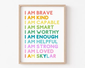 Kids Room Printable Art, Affirmations for Kids, Affirmation Art, Personalized Prints, I AM Affirmations, Custom Name Wall Art, Kids Gift